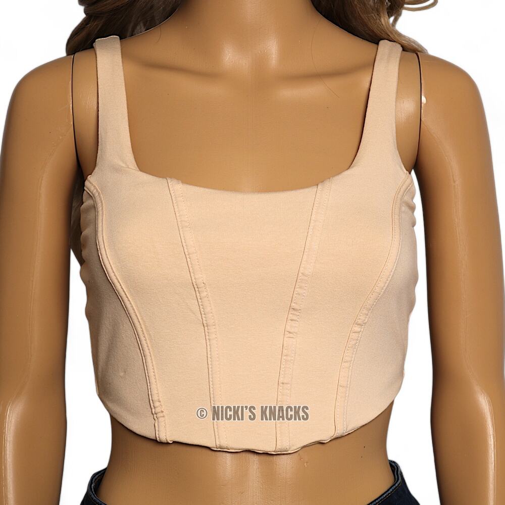 Wild Fable Corset Crop Tank Beige Y2K Coquette Sleeveless Soft Knit Top Size XS - Picture 3 of 11